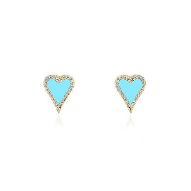 Mini Turquoise CZ Halo Heart Stud Earrings