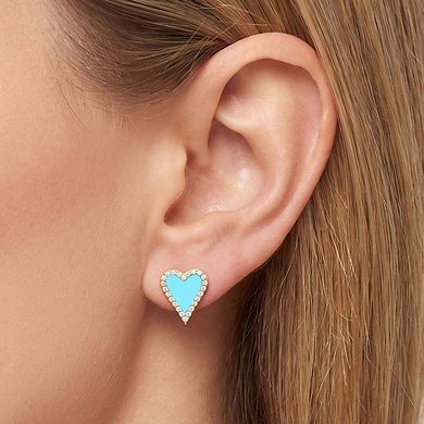 Mini Turquoise CZ Halo Heart Stud Earrings