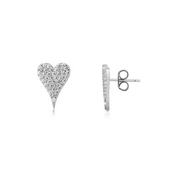 Pave CZ Heart Stud Earrings