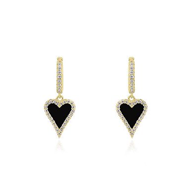 Mini Onyx CZ Halo Heart Dangle Earrings