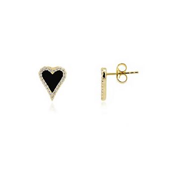 Mini Onyx CZ Halo Heart Stud Earrings