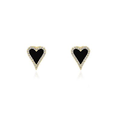 Mini Onyx CZ Halo Heart Stud Earrings