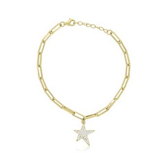 CZ Star Paperclip Charm Bracelet
