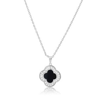 Large Onyx CZ Clover Necklace