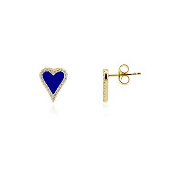 Mini Lapis CZ Halo Heart Stud Earrings