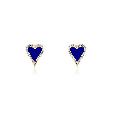 Mini Lapis CZ Halo Heart Stud Earrings