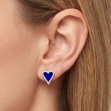 Mini Lapis CZ Halo Heart Stud Earrings