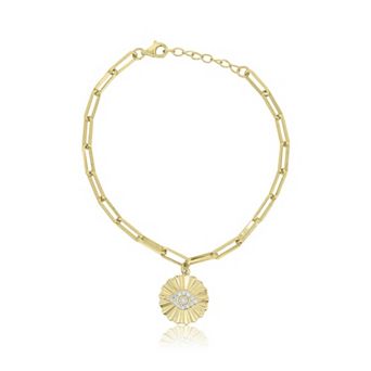 CZ Evil Eye Paperclip Charm Bracelet