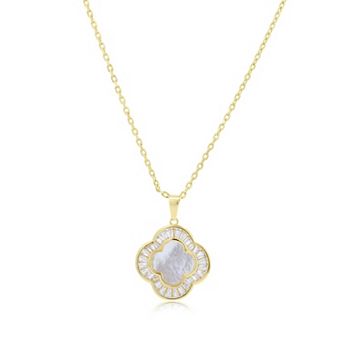 Large Mother of Pearl CZ Clover Necklace