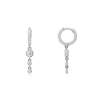 CZ Bezel Dangle Huggie Hoop Earrings