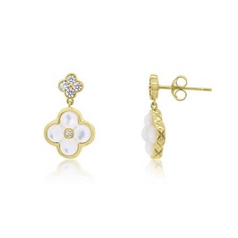 Mother of Pearl CZ Clover Drop Earrings