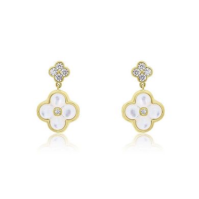 Mother of Pearl CZ Clover Drop Earrings