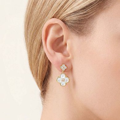 Mother of Pearl CZ Clover Drop Earrings
