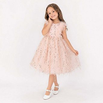Sparkly Feather Fairy Pink Sequin Flower Girl Dress