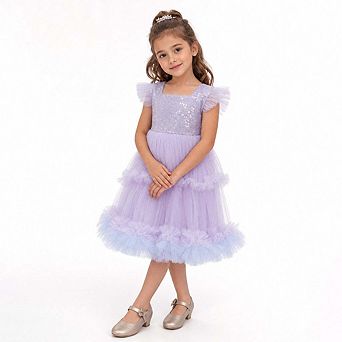 Lilac Fairy Twirl Sequin Tulle Birthday Dress for Girls