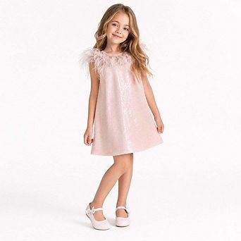 Iridescent Stardust Pink Sequin Birthday Dress for Girls