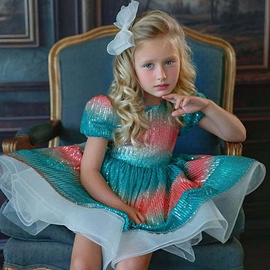 Aqua Sunset Sparkle Sequin Birthday Dress for Girls