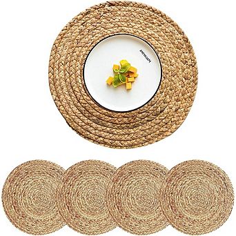 Round Woven Water Hyacinth Placemats Set of 4, Heat-Resistant