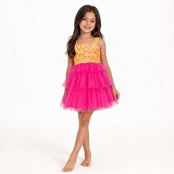 Pink Lemonade Sequin Tiered Tulle Birthday Dress for Girls