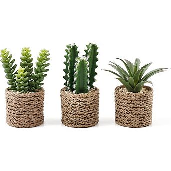 Artificial Succulent Plants in Vintage Pots, Faux Waterproof Indoor Desk Decor