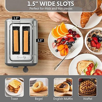 BUYDEEM DT620 Retro 2-Slice Toaster, 1.4-in. Wide Slots & 7 Shade Settings