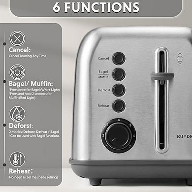 BUYDEEM DT620 Retro 2-Slice Toaster, 1.4-in. Wide Slots & 7 Shade Settings