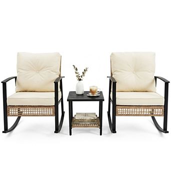 PATIOEASY 3 pc Patio Furniture Set Rocking Bistro Set Outdoor Patio Wicker Furniture