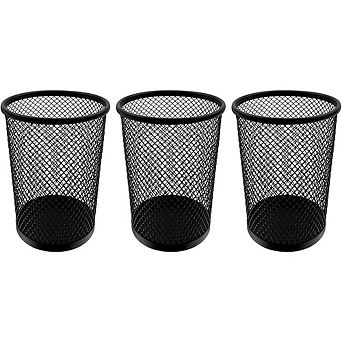3-Pack Wire Mesh Pen Holders for Desk and Office Organization