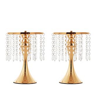 2 pc Crystal Flower Stand Wedding Centerpieces for Tables, 10.2 in Height Gold Centerpiece Stands