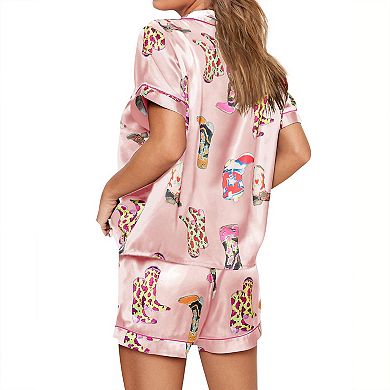 SHESHOW Womens Button Down Pajama Sets Soft Button Down Loungewear 2 Piece Outfits Pjs Shorts Set XL