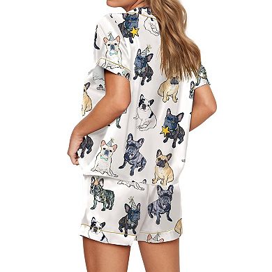 SHESHOW Womens Button Down Pajama Sets Soft Button Down Loungewear 2 Piece Outfits Pjs Shorts Set S