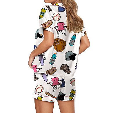 SHESHOW Womens Button Down Pajama Sets Soft Button Down Loungewear 2 Piece Outfits Pjs Shorts Set S