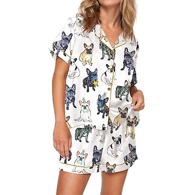 SHESHOW Womens Button Down Pajama Sets Soft Button Down Loungewear 2 Piece Outfits Pjs Shorts Set S