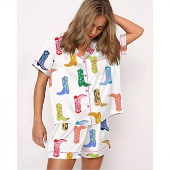 SHESHOW Summer Diving Pajamas for Women Satin Preppy Pjs Short Set Two Piece Sleepwear