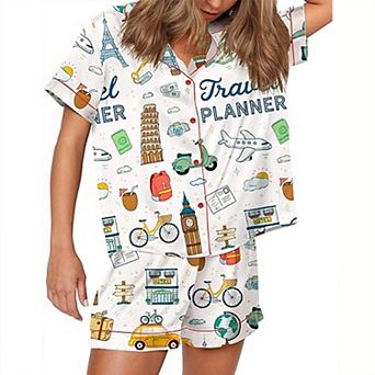 SHESHOW Womens Pajamas Sets Satin Short Sleeve Shirt Shorts Sleepwear Pajamas for Women XS