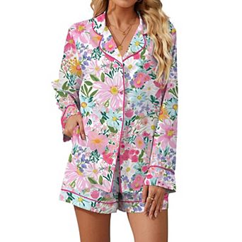 SHESHOW Womens Pajama Sets Long Sleeve Top and Shorts 2Pices Pj Sets Soft Sleepwear Pink XL