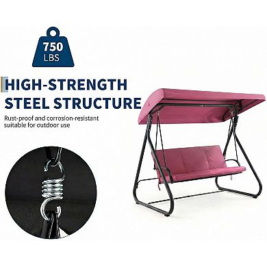 3-Seat Convertible Swing Glider, 2-in-1 Bench to Bed, 750 lbs Cap