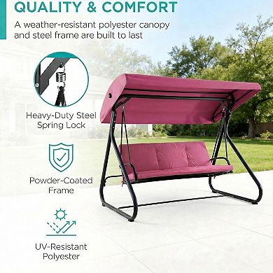 3-Seat Convertible Swing Glider, 2-in-1 Bench to Bed, 750 lbs Cap