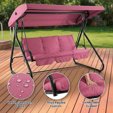3-Seat Convertible Swing Glider, 2-in-1 Bench to Bed, 750 lbs Cap