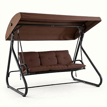 3-Seat Convertible Swing Glider, 2-in-1 Bench to Bed, 750 lbs Cap