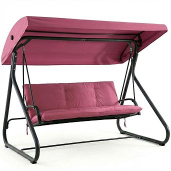 3-Seat Convertible Swing Glider, 2-in-1 Bench to Bed, 750 lbs Cap