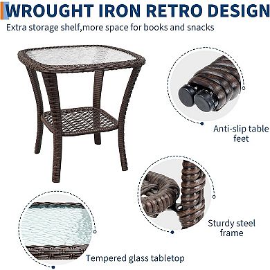 3-Piece Patio Set, Swivel Wicker Glider Chairs, 4" Cushions, Coffee Table