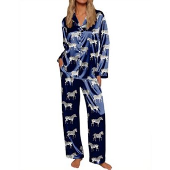 Ekouaer Silk Satin Pajamas Button Down Pajamas Set Long Sleeve Two Piece Wide Leg Sleepwear