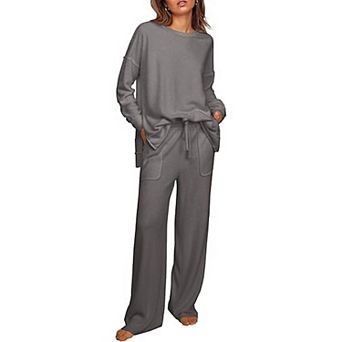 Ekouaer Womens Tracksuits Two Piece Outfits Micro Fleece Sweatsuit Sets Wide Leg Sweatpants