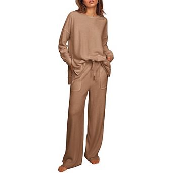 Ekouaer Womens Tracksuits Two Piece Outfits Micro Fleece Sweatsuit Sets Wide Leg Sweatpants