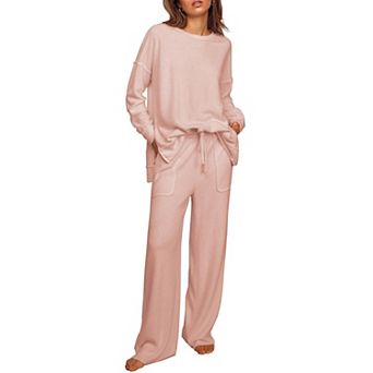 Ekouaer Womens Tracksuits Two Piece Outfits Micro Fleece Sweatsuit Sets Wide Leg Sweatpants