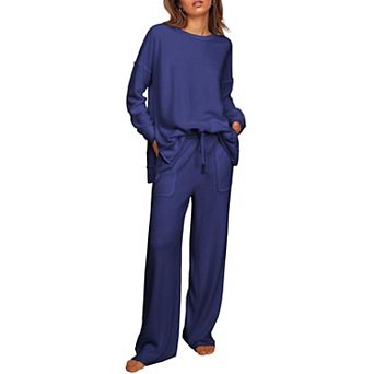 Ekouaer Womens Tracksuits Two Piece Outfits Micro Fleece Sweatsuit Sets Wide Leg Sweatpants