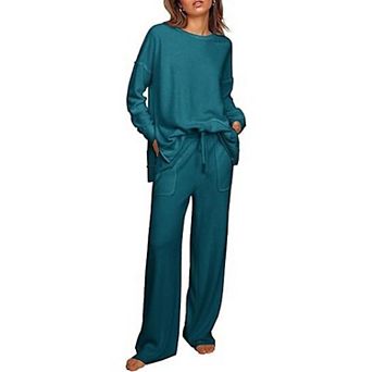 Ekouaer Womens Tracksuits Two Piece Outfits Micro Fleece Sweatsuit Sets Wide Leg Sweatpants