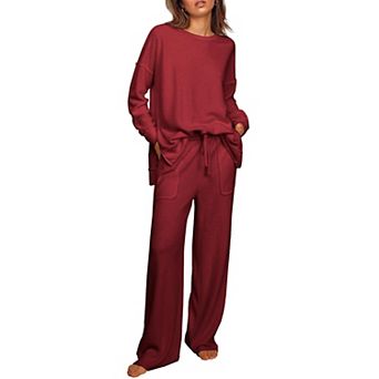 Ekouaer Womens Tracksuits Two Piece Outfits Micro Fleece Sweatsuit Sets Wide Leg Sweatpants