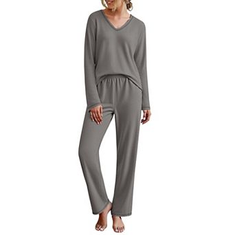 Ekouaer Womens Two Piece Pajamas Fuzzy Fleece Sleepwear Set Long Sleeve Outfits Fall Loungewear